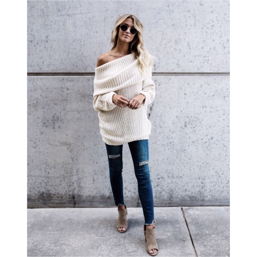 🆕Carrie Fold Over Knit Sweater Cream - Picture 7 of 8